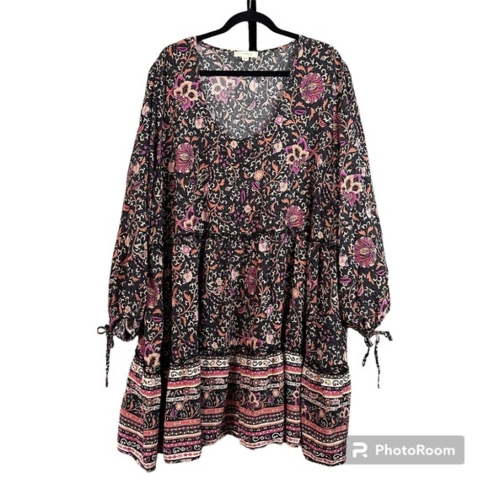 Aveology Tiered Boho Women's Plus Size 30/32 Floral Tunic Dress